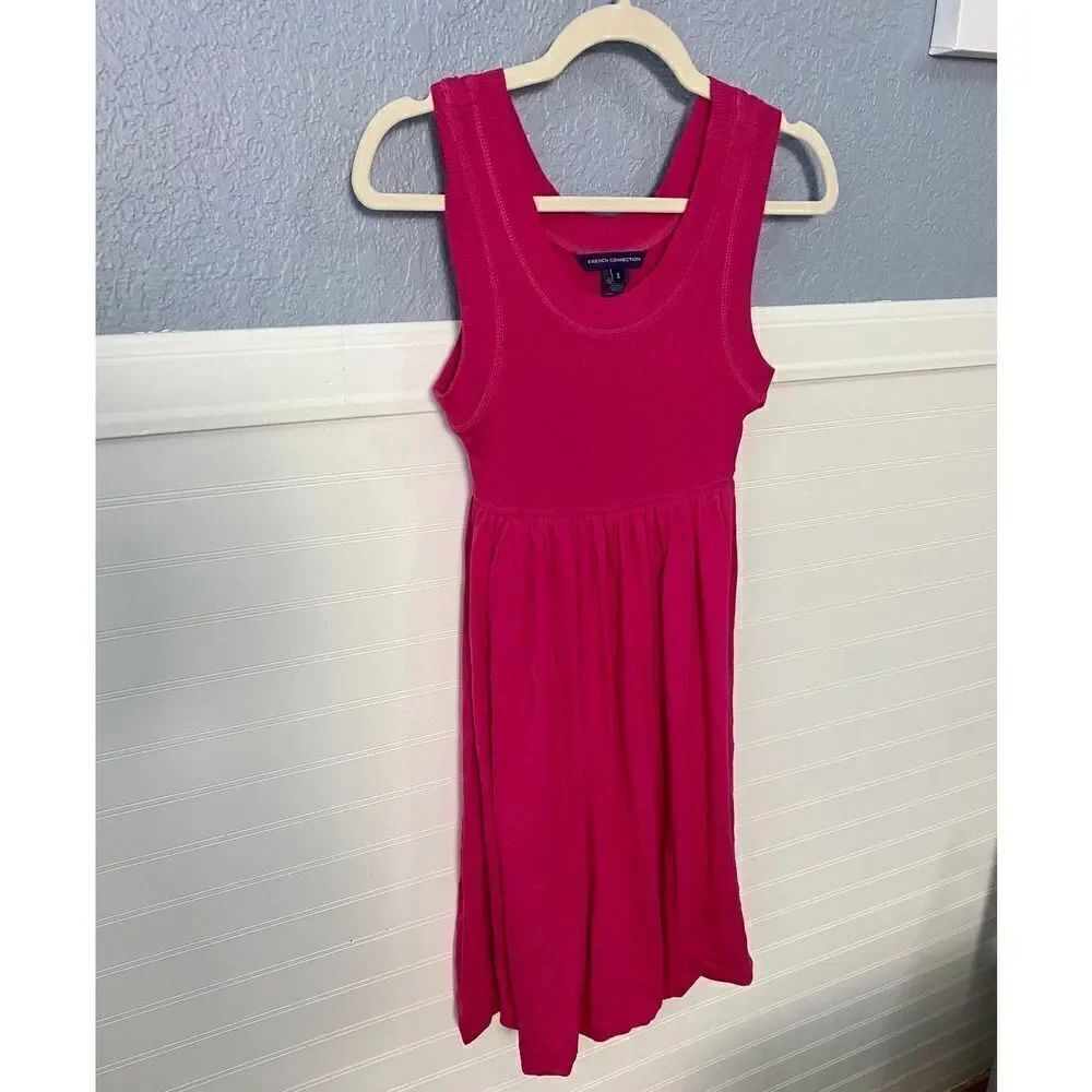 French Connection Burgundy Pleated Sleeveless Dress